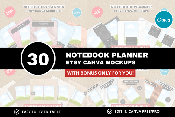 5 Notebook Planner Mockup Bundle + Bonus: Your Visual Content Shortcut