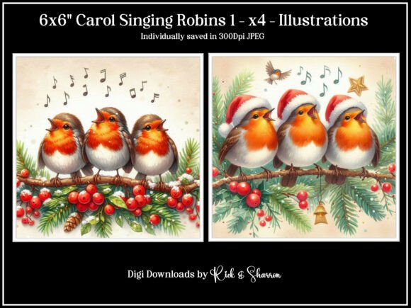 6x6 Carol Singing Robins 1-4 - JPEG: Festive Design Assets
