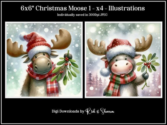 6x6 Christmas Moose 1-4: Festive JPEG Art for Creators