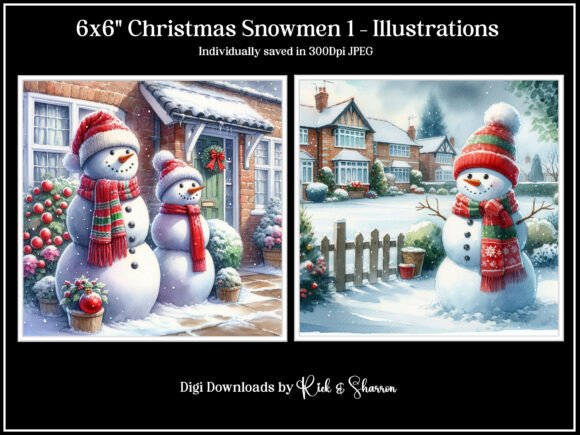 6x6 Christmas Snowmen 1-4 JPEG: Festive Design Assets for Your Projects