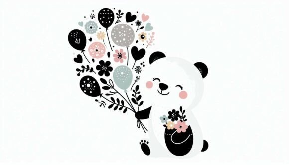 Bear Holding Balloons: A Playful Asset for Modern Designers