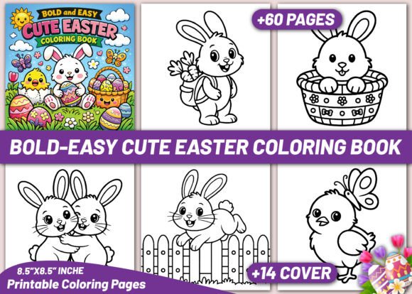 Bold and Easy Cute Easter Coloring Book: A Designer's Take