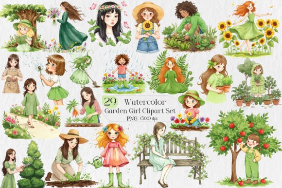Bring Your Projects to Life with a Garden Girl Clipart Set