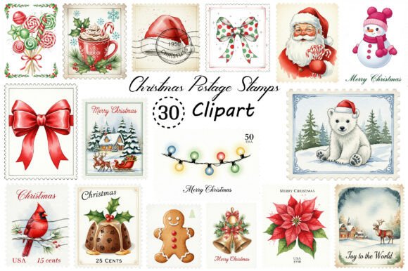 Christmas Postage Stamps PNG: Festive Design Assets