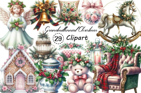 Grandmillennial Christmas Clipart: Nostalgic Charm for Modern Designs