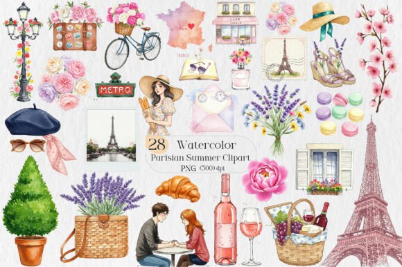 Parisian Summer PNG Clipart: Infuse Your Projects with French Charm