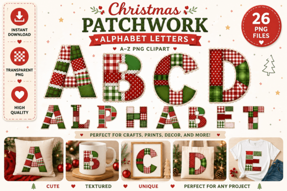 Patchwork Christmas Alphabet Clipart: Cozy Design