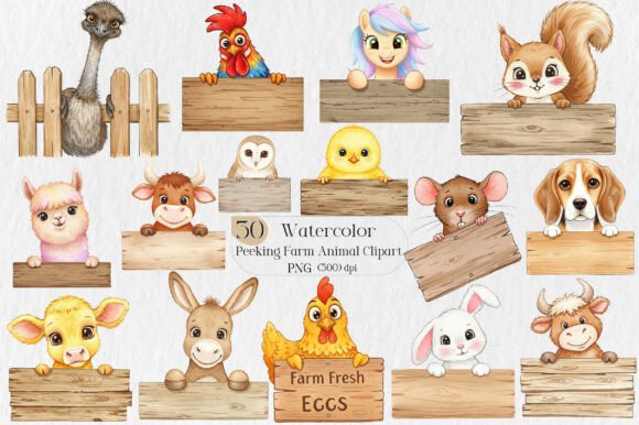 Peeking Farm Animal PNG Clipart: Versatile Design for Every Project