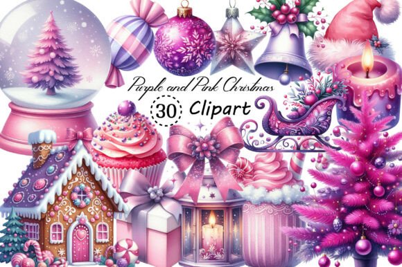 Purple and Pink Christmas Clipart: A Festive Design Toolkit