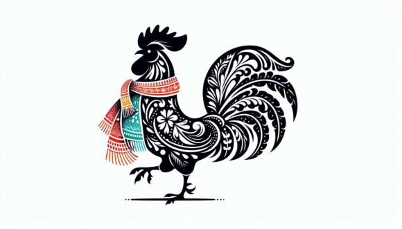Rooster Wearing a Scarf: A Charming Digital Illustration for Creative Projects