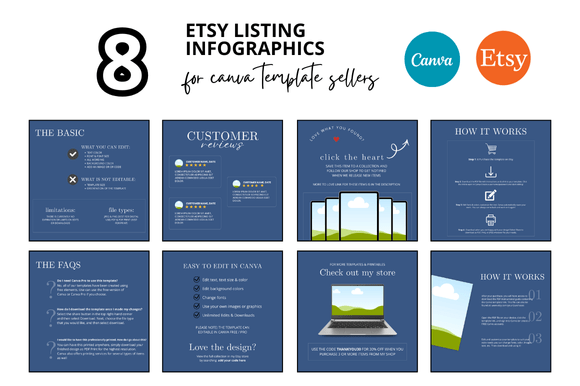 Transform Your Etsy Shop with 8 Blue Listing Infographics