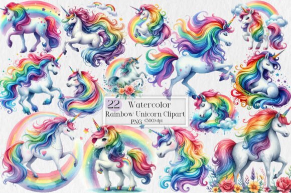 Unleash Magic: The Rainbow Unicorn Clipart Bundle