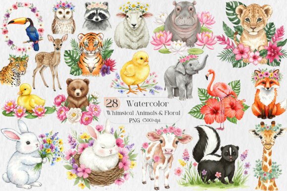 Whimsical Animals & Floral Clipart: Your Creative Toolkit