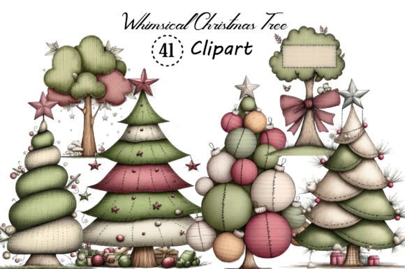 Whimsical Christmas Tree Clipart Bundle for Holiday Designs
