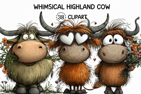 Whimsical Highland Cow Clipart Bundle: Your New Go-To Design Asset